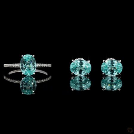 (R-138519) Natural Aquamarine Ring (2.05 CT) and; Earrings Set (4.11 CT) – White Gold