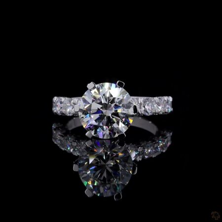 (R-281272) 1.99 CT Lab-Grown Round Diamond Ring – 18K White Gold | 0.35 CT Side Diamonds | 3.175 g