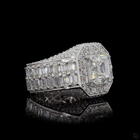 (R-828154) 2.24 CT Lab-Grown Rectangular Diamond Ring – White Gold | 1.73 CT Side Diamonds | 13.350 g