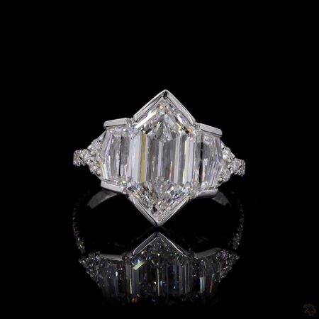 (R-667347) 1.67 CT Lab-Grown Emerald-Cut Diamond Ring – 18K White Gold | 0.79 CT Side Diamonds | 5.260 g