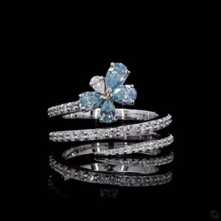 (R-320724) 4.560g 18K White Gold | 1.20 CT Blue and White Diamond Cluster and 0.83 CT Side | Lab-Grown Diamond Ring